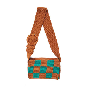 Checkered Mini Brick Bag in Orange and Tosca