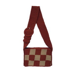 Checkered Mini Brick Bag in Rust and Baby Nude