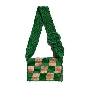Checkered Mini Brick Bag in Green and Baby Nude